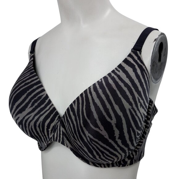 Victorias Secret Lined Full Coverage Zebra Underwire Bra Size 38DD Gray Stretch - Picture 1 of 8